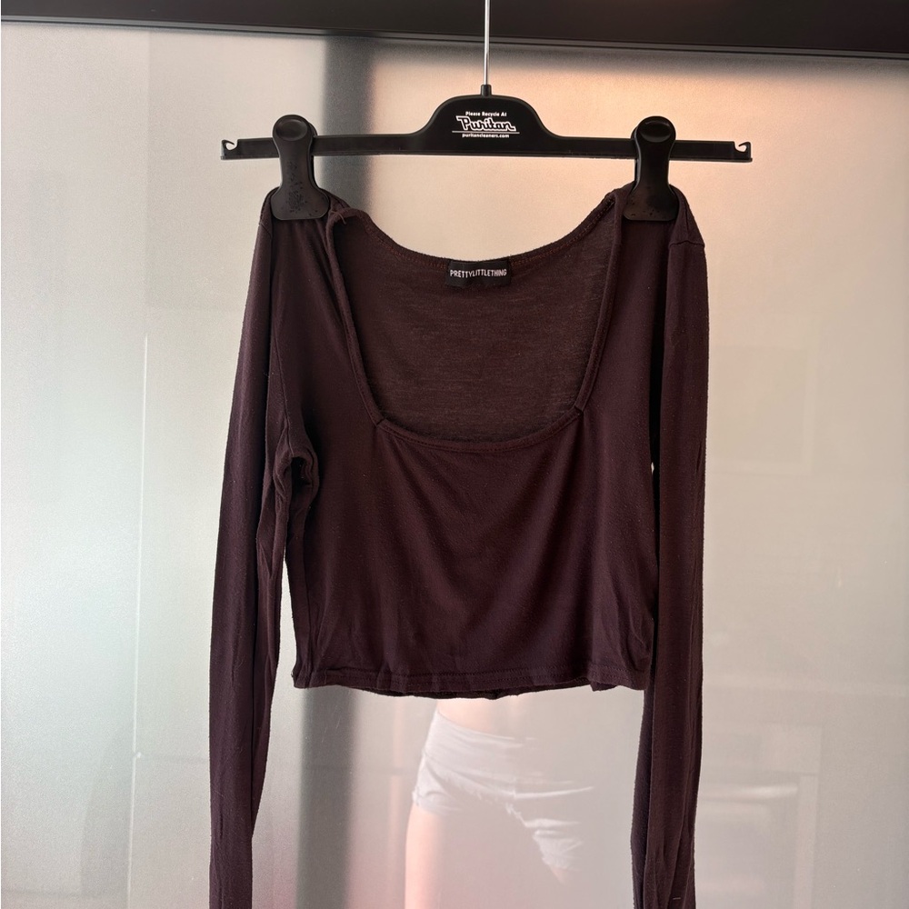 Dark Brown Long Sleeve Crop Top